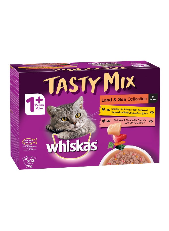 Whiskas Tasty Mix Land And Sea Multicolour 12x70grams